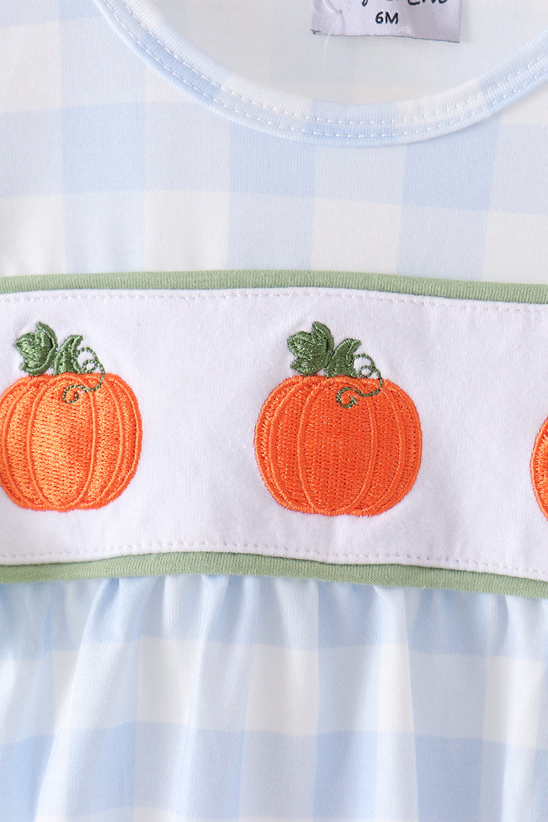Blue Pumpkin Embroidery Gingham Bubble