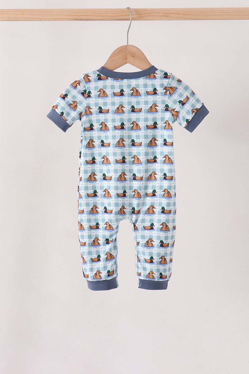 Blue mallard duck embroidery romper
