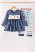 Blue mallard duck embroidery ruffle pants set