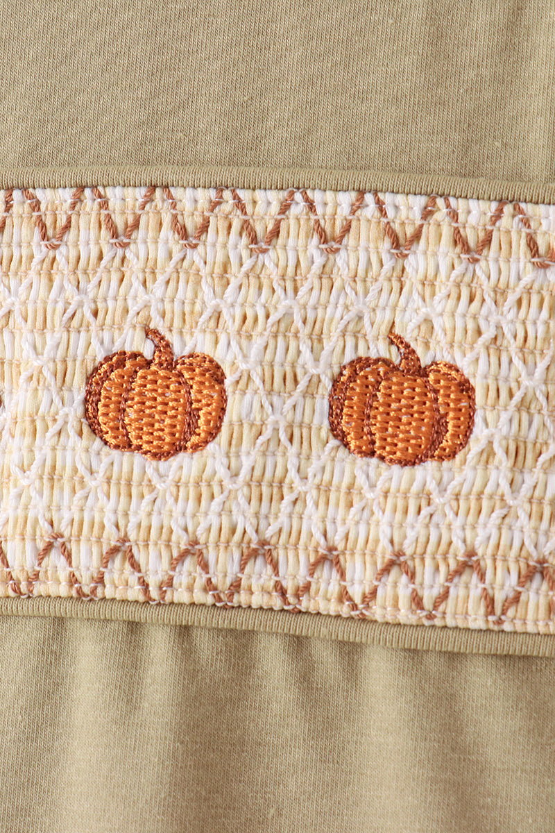 Sage pumpkin embroidery top