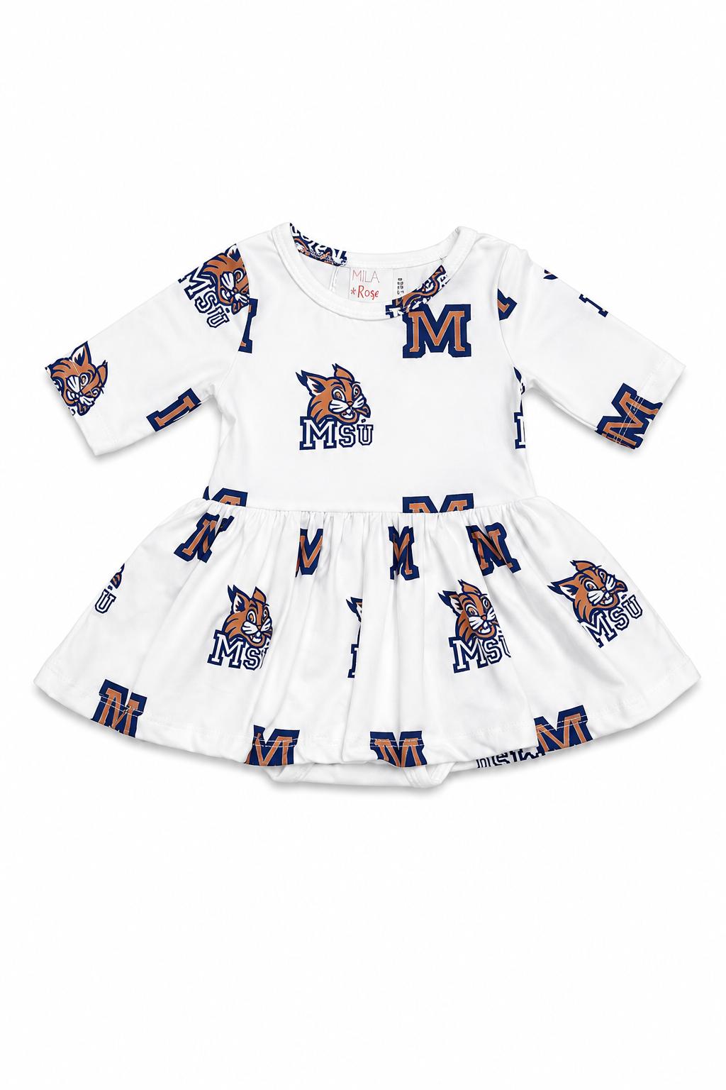 Montana State University White Bobcat 3/4 Sleeve Twirl Bodysuit
