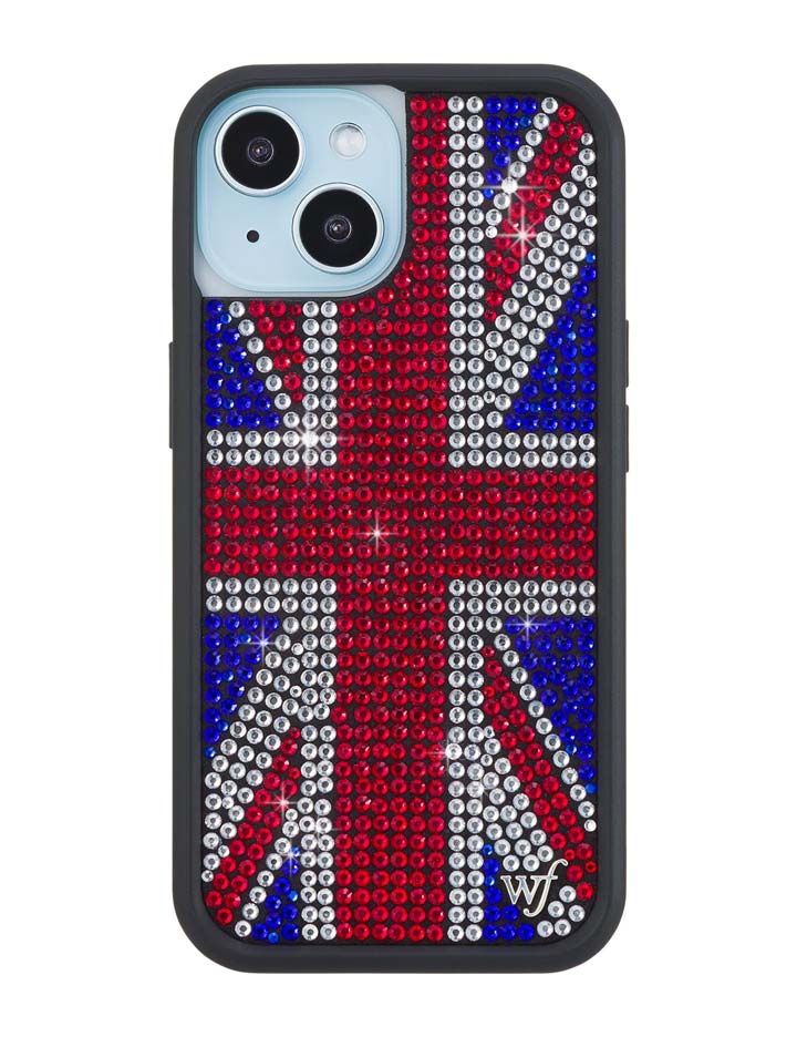Funda de iPhone Union Jack con pedrería