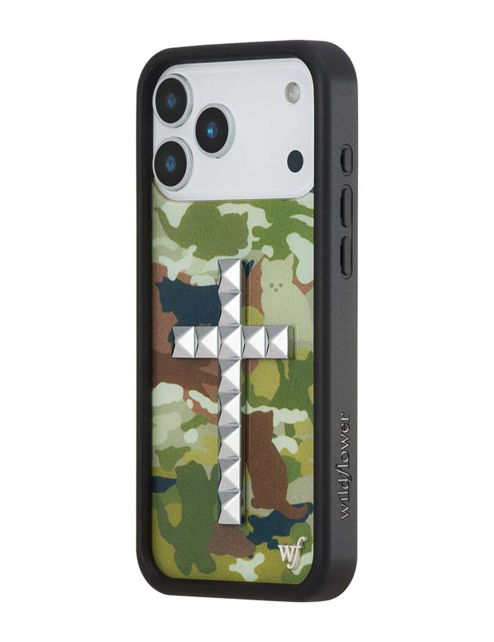 Stud Cross Cat Camo iPhone Case