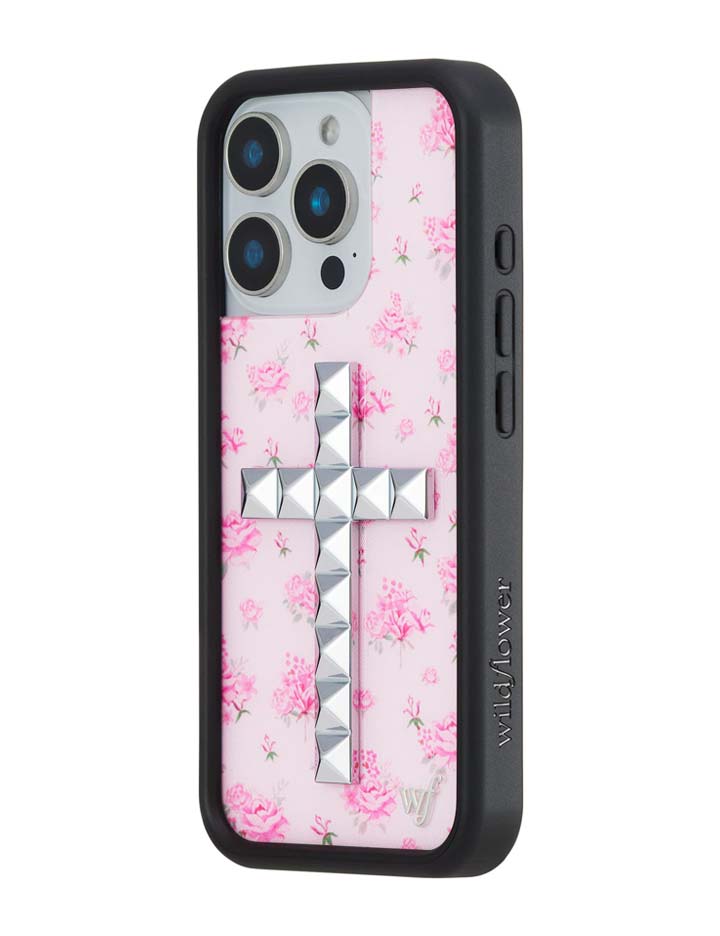 Stud Cross Forget Me Not Floral | Pink iPhone Case