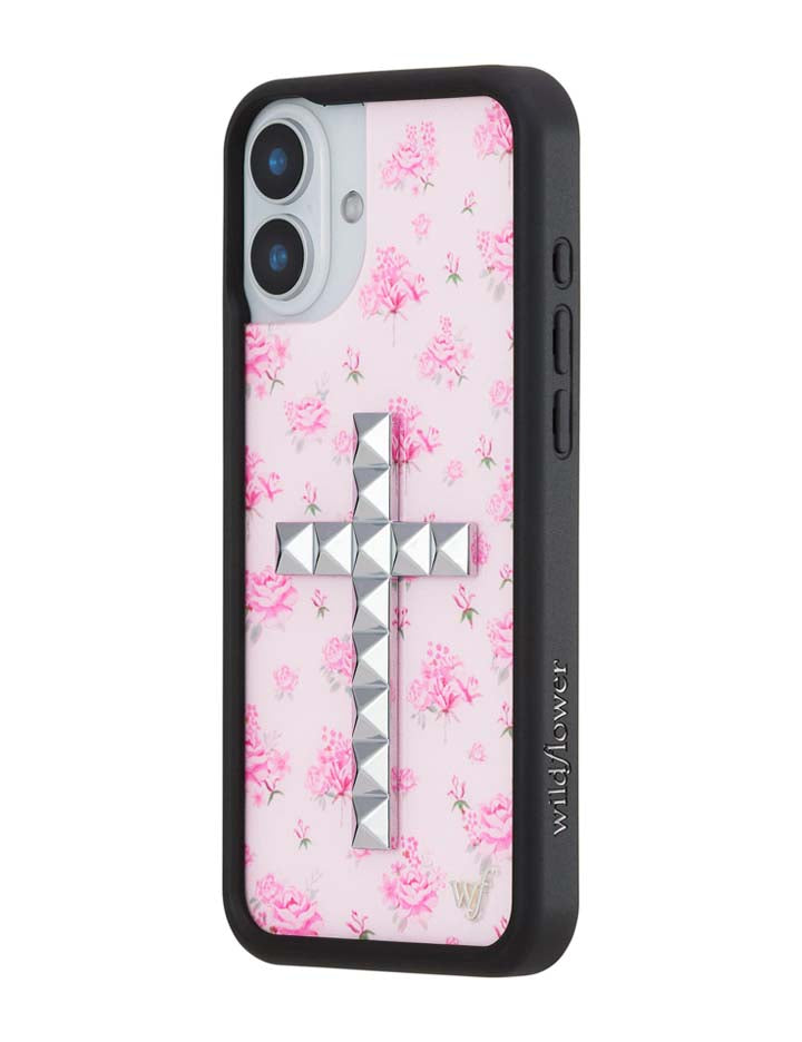 Stud Cross Forget Me Not Floral | Pink iPhone Case