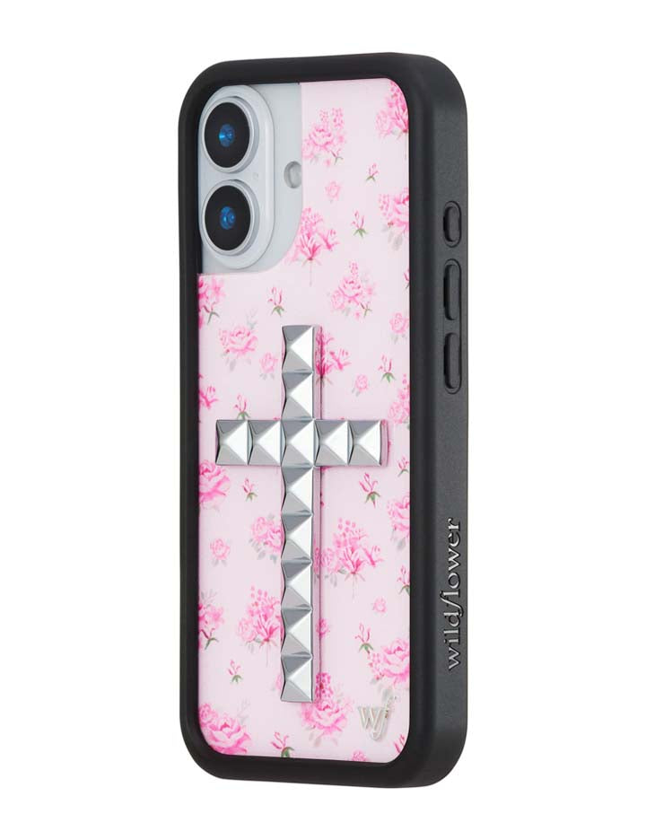 Stud Cross Forget Me Not Floral | Pink iPhone Case