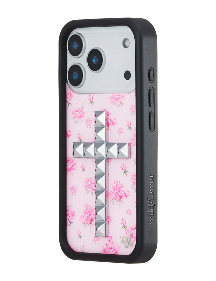 Stud Cross Forget Me Not Floral | Pink iPhone Case