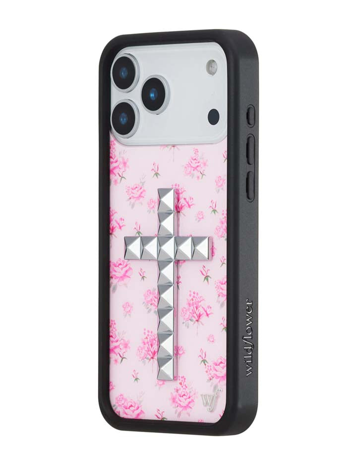 Stud Cross Forget Me Not Floral | Pink iPhone Case