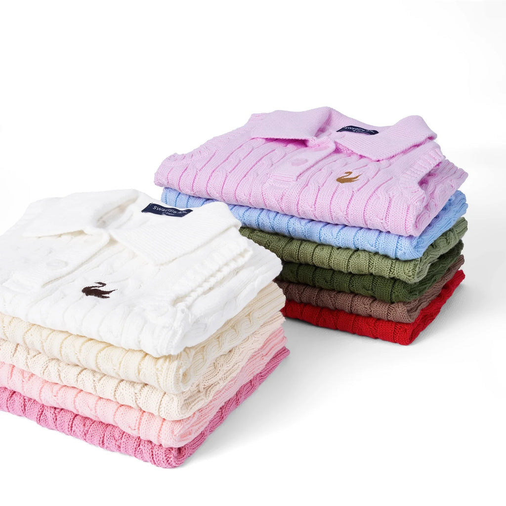 Cable Knit Sleeveless Polo Shirt in Lilac