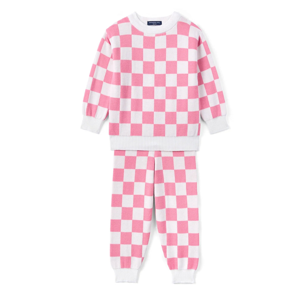 Pink Checker Knit Jogger Pants