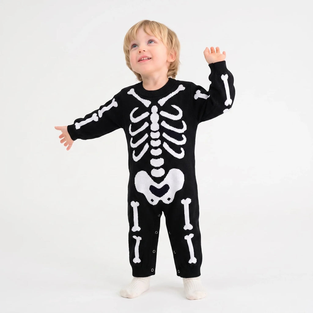 Skeleton Halloween Long Sleeve Knit Baby Romper