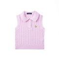 Cable Knit Sleeveless Polo Shirt in Lilac