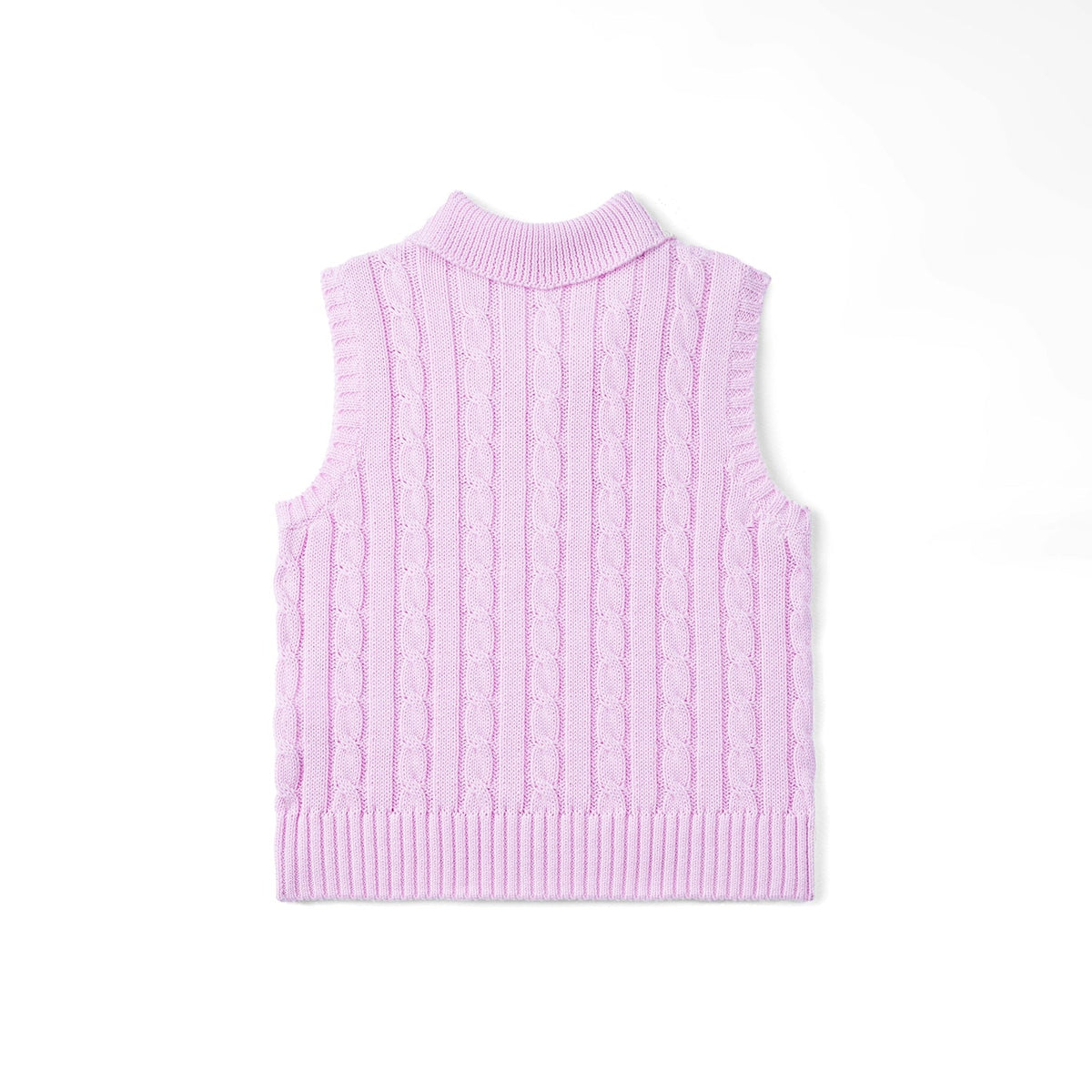 Cable Knit Sleeveless Polo Shirt in Lilac