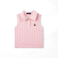 Cable Knit Sleeveless Polo Shirt in Pink