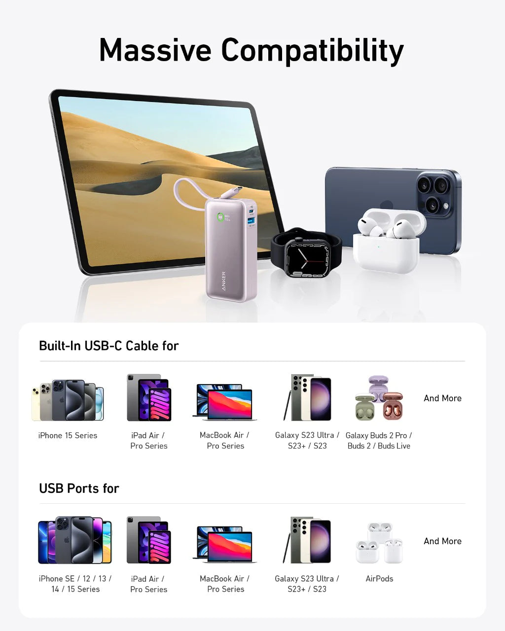 Batería Externa Anker Nano (30W, cable USB-C integrado)