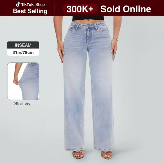Mid-Low Rise Stretch Wide Leg Jeans