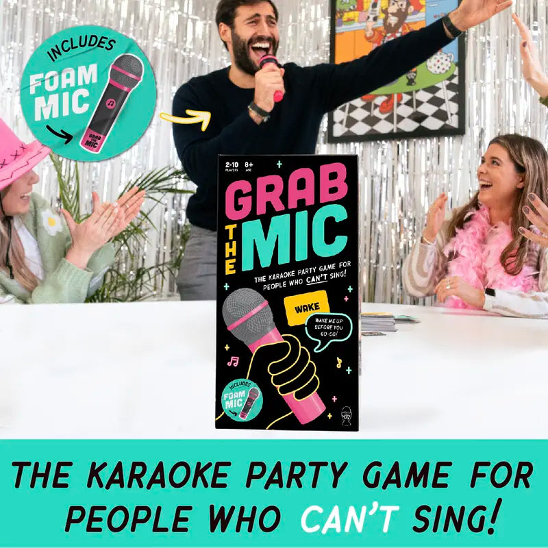 Grab The Mic – Ultimate Karaoke Party Game for Non-Singers | 125 Cards & Foam Mic Fun