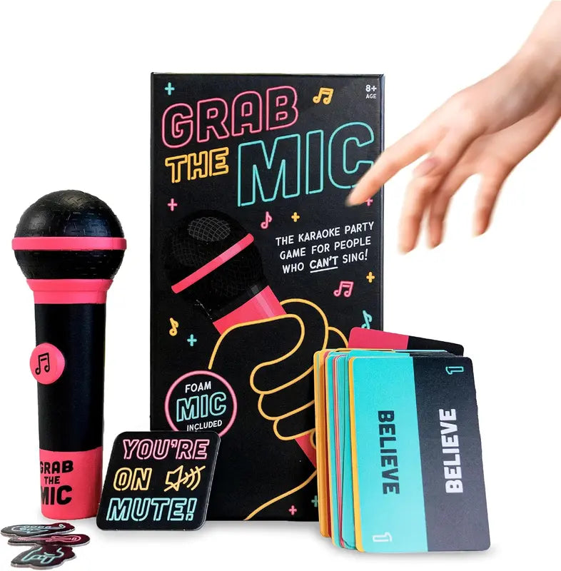Grab The Mic – Ultimate Karaoke Party Game for Non-Singers | 125 Cards & Foam Mic Fun