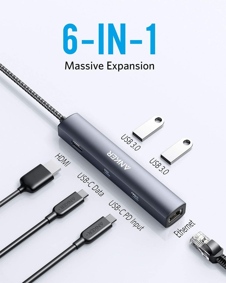Anker <b>543</b> Hub USB-C (6 en 1, delgado)