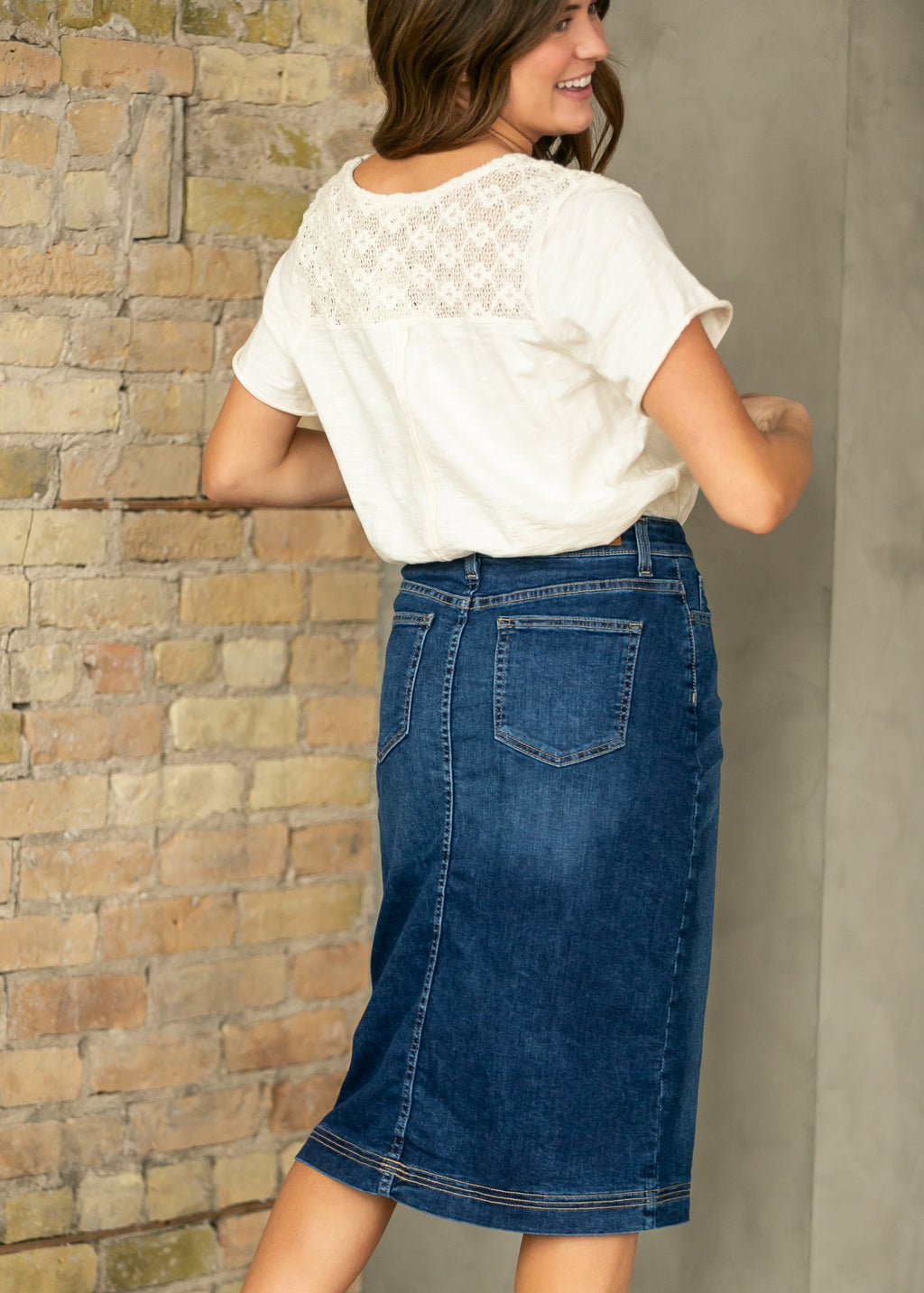 Falda midi vaquera Bryn Dark Wash