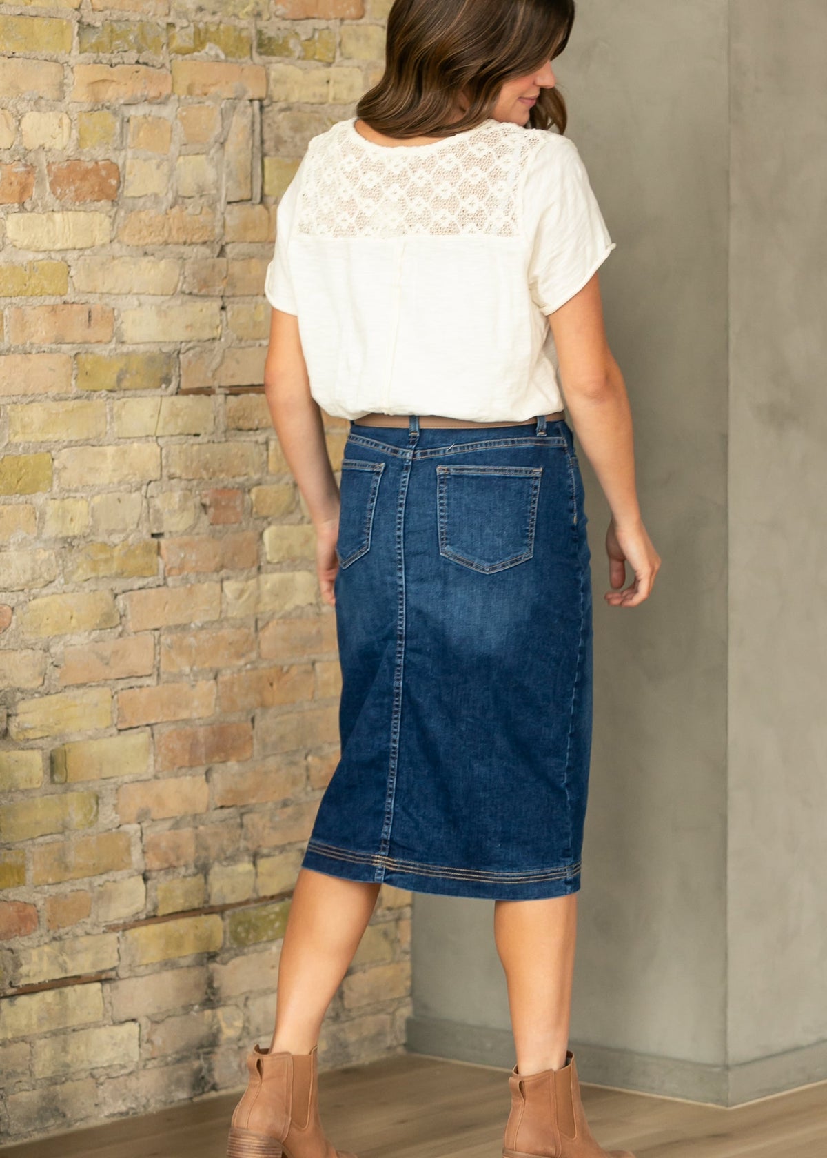 Falda midi vaquera Bryn Dark Wash