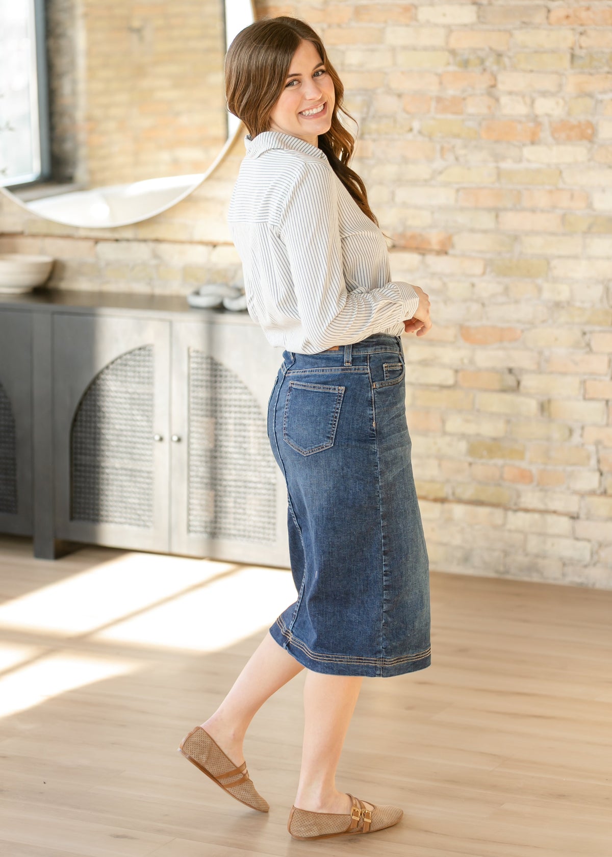 Falda midi vaquera Bryn Dark Wash