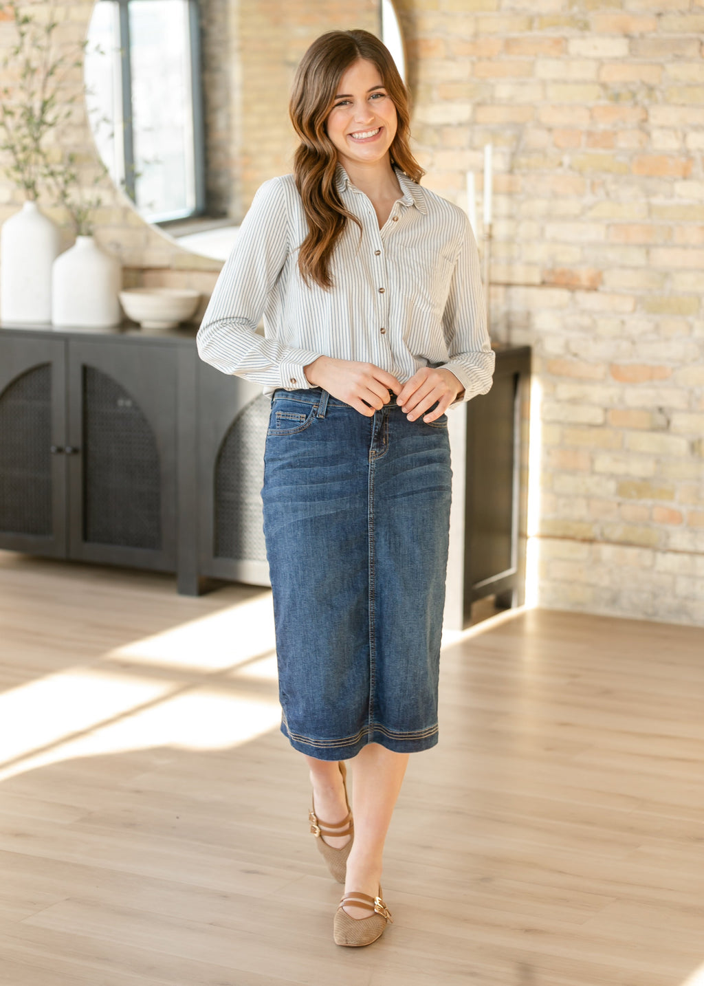 Falda midi vaquera Bryn Dark Wash