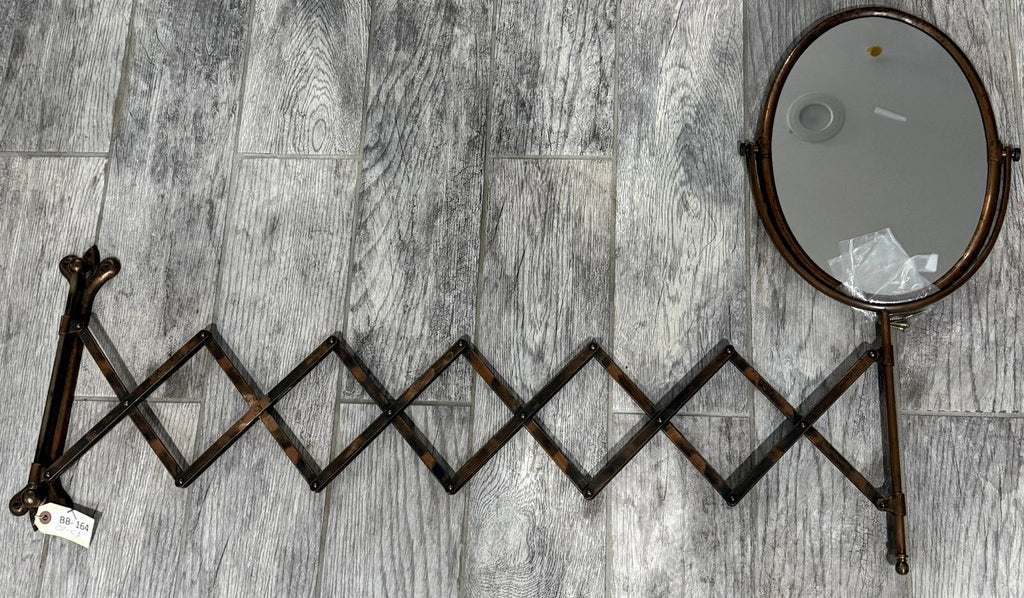 Original photo of Antique Oval Accordion Barber's Mirror with Copper Patina, c. 1905–1910
