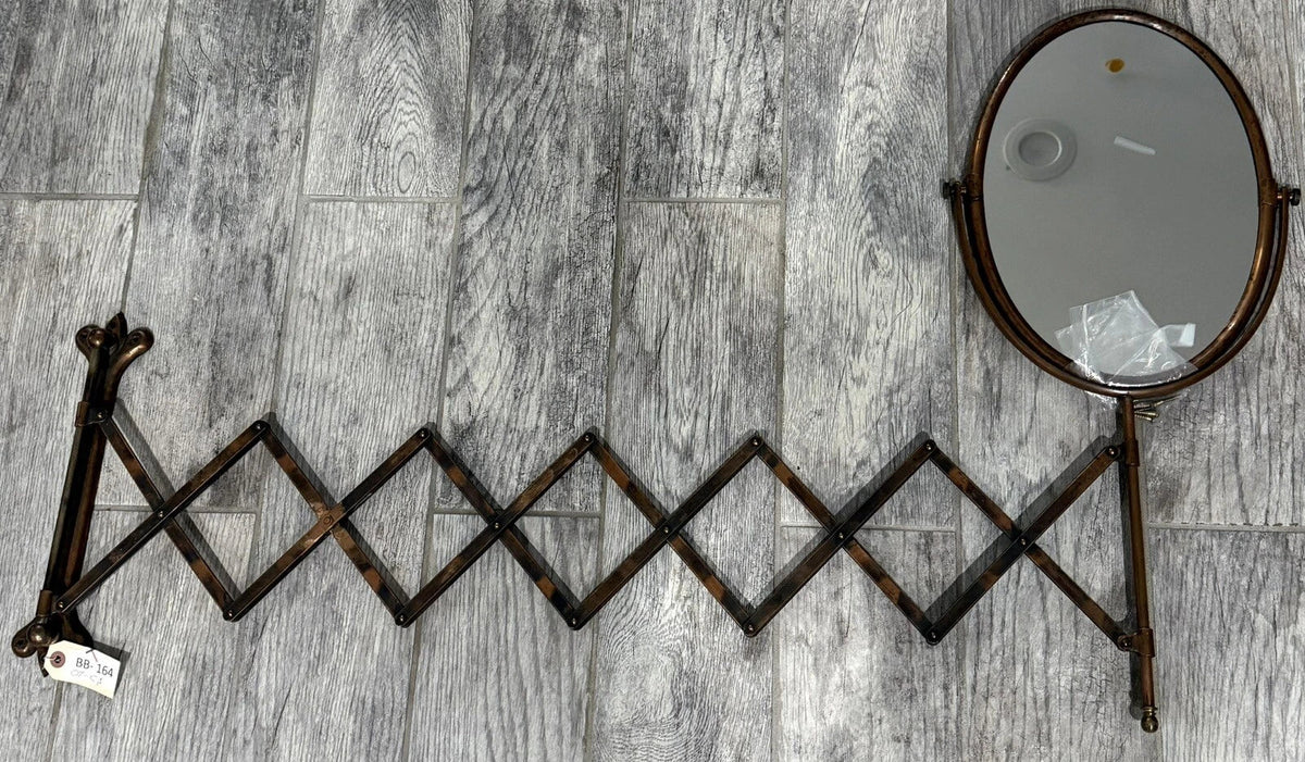 Original photo of Antique Oval Accordion Barber's Mirror with Copper Patina, c. 1905–1910