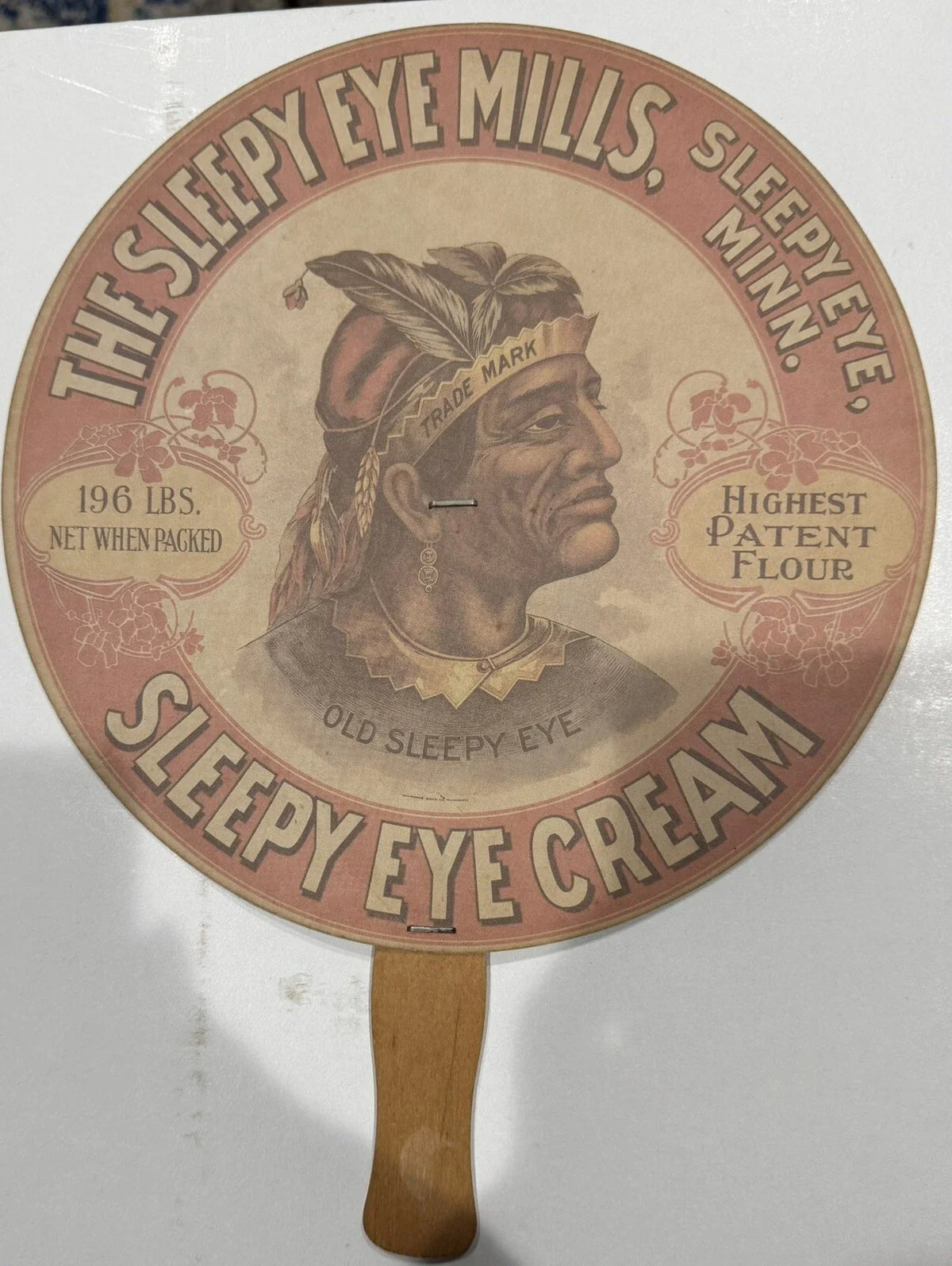 Original photo of Vintage Sleepy Eye Mills Advertising Fan, 9-Inch Round