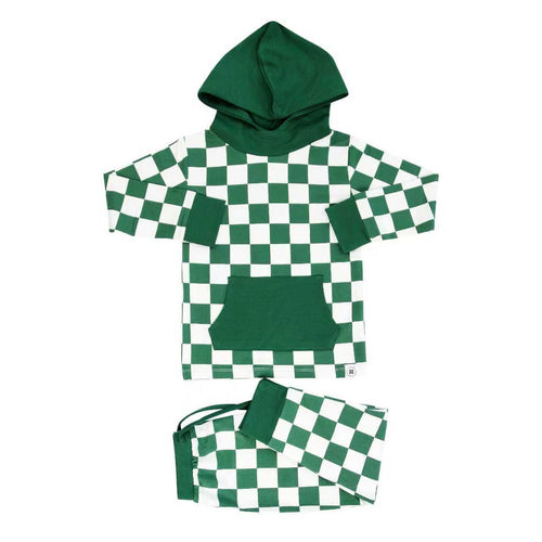 Conjunto deportivo con sudadera con capucha a cuadros verde alpino