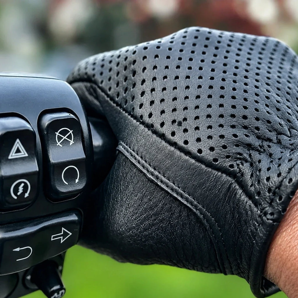 Guantes de piel de ciervo para pantalla táctil, cortos y ventilados