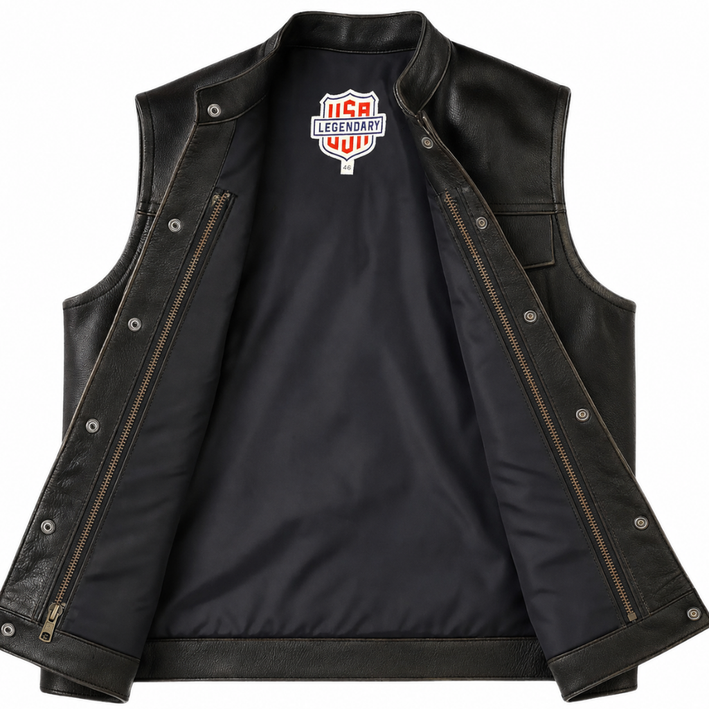 Chaleco de cuero para motociclista Legendary Outlaw para hombre