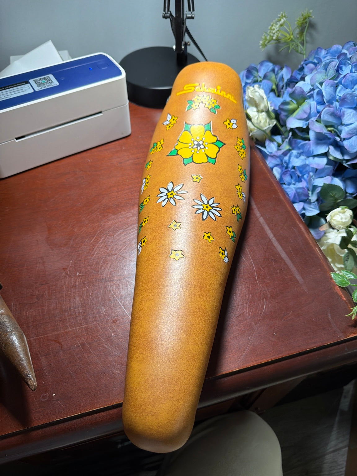 Vintage Schwinn Permaco 936 floral banana bicycle seat top view