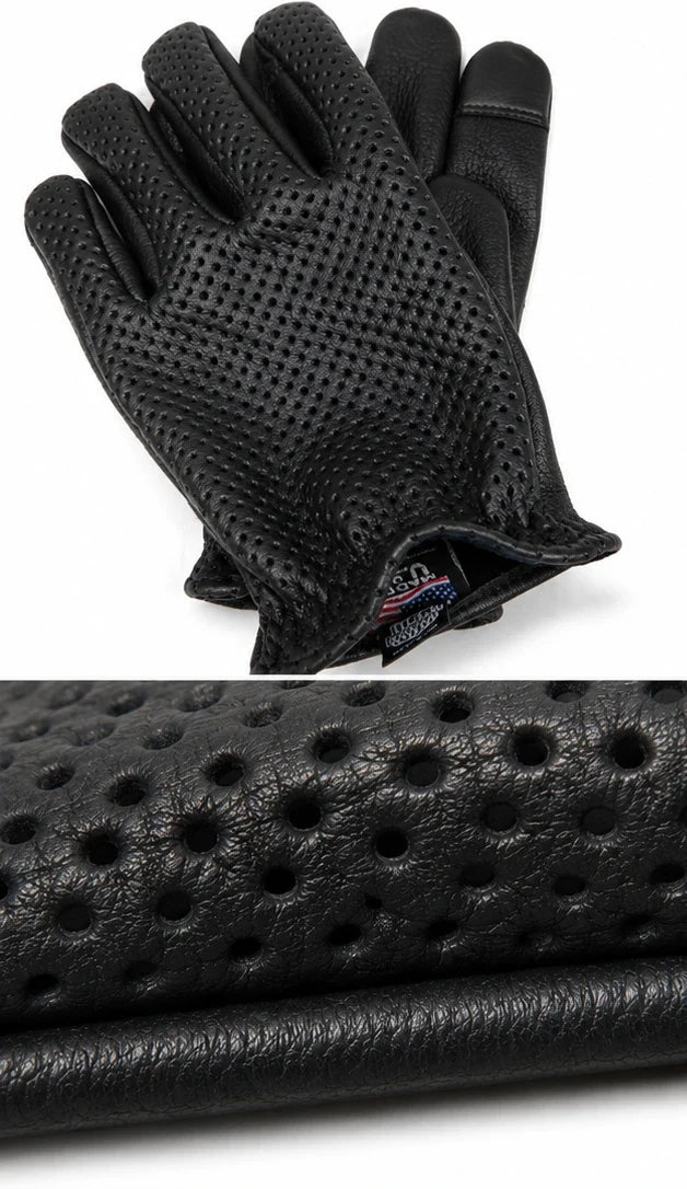 Guantes de piel de ciervo para pantalla táctil, cortos y ventilados