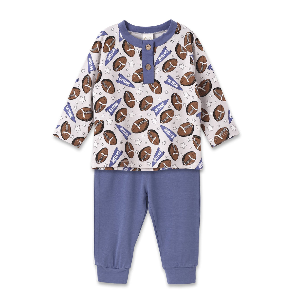 Baby Boy Football Outfit – Bamboo Henley Shirt & Pants Set