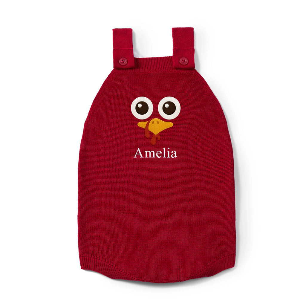 Personalized Turkey Thanksgiving Name Knit Button Strap Romper
