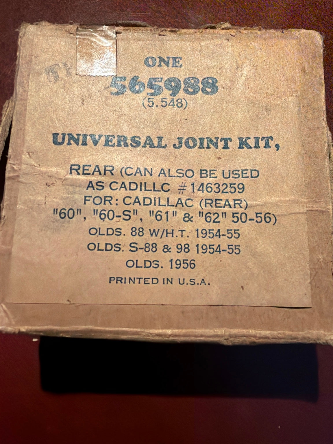 Original box label for universal joint kit 565988 with Cadillac and Oldsmobile fitment