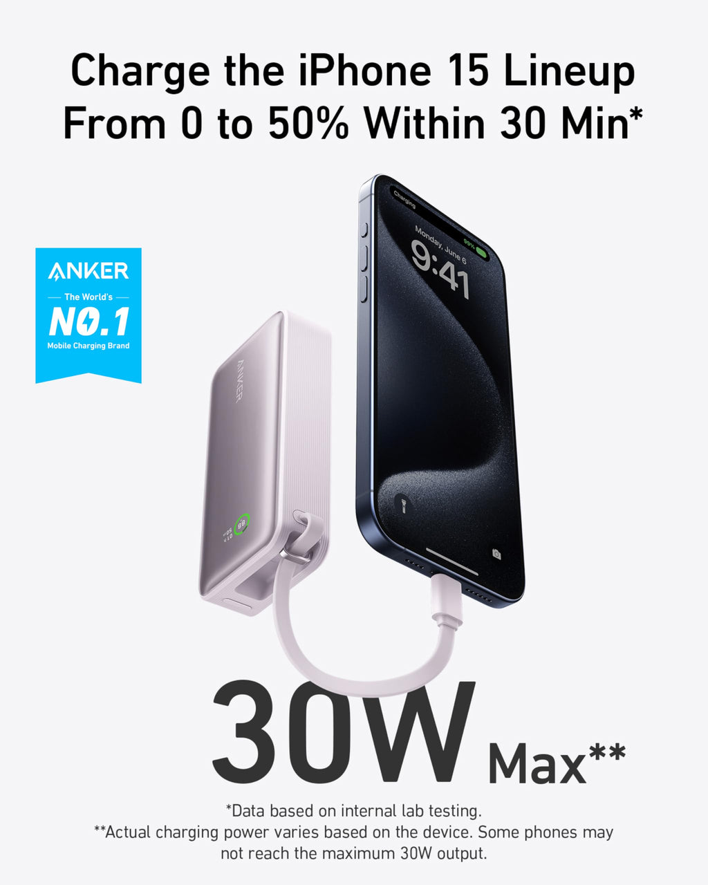 Batería Externa Anker Nano (30W, cable USB-C integrado)