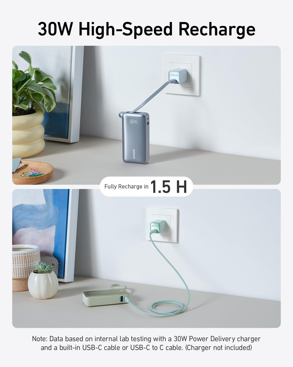 Batería Externa Anker Nano (30W, cable USB-C integrado)